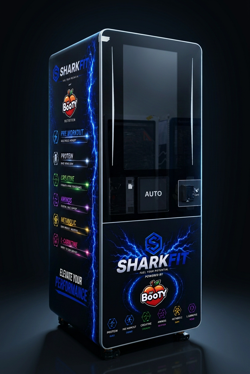 The real SharkFit machine closed, presented in a dark premium studio