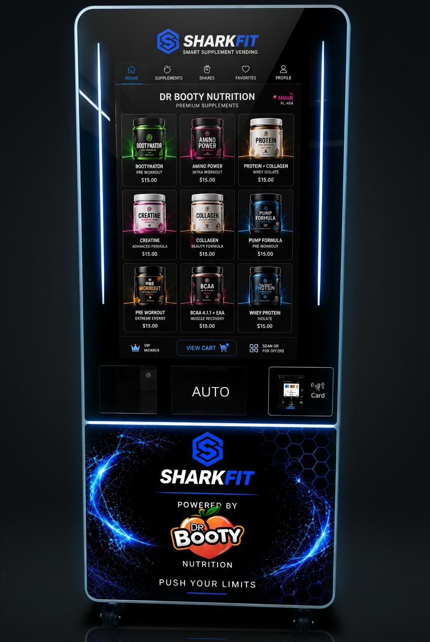 The real SharkFit machine front view with its 32-inch touchscreen